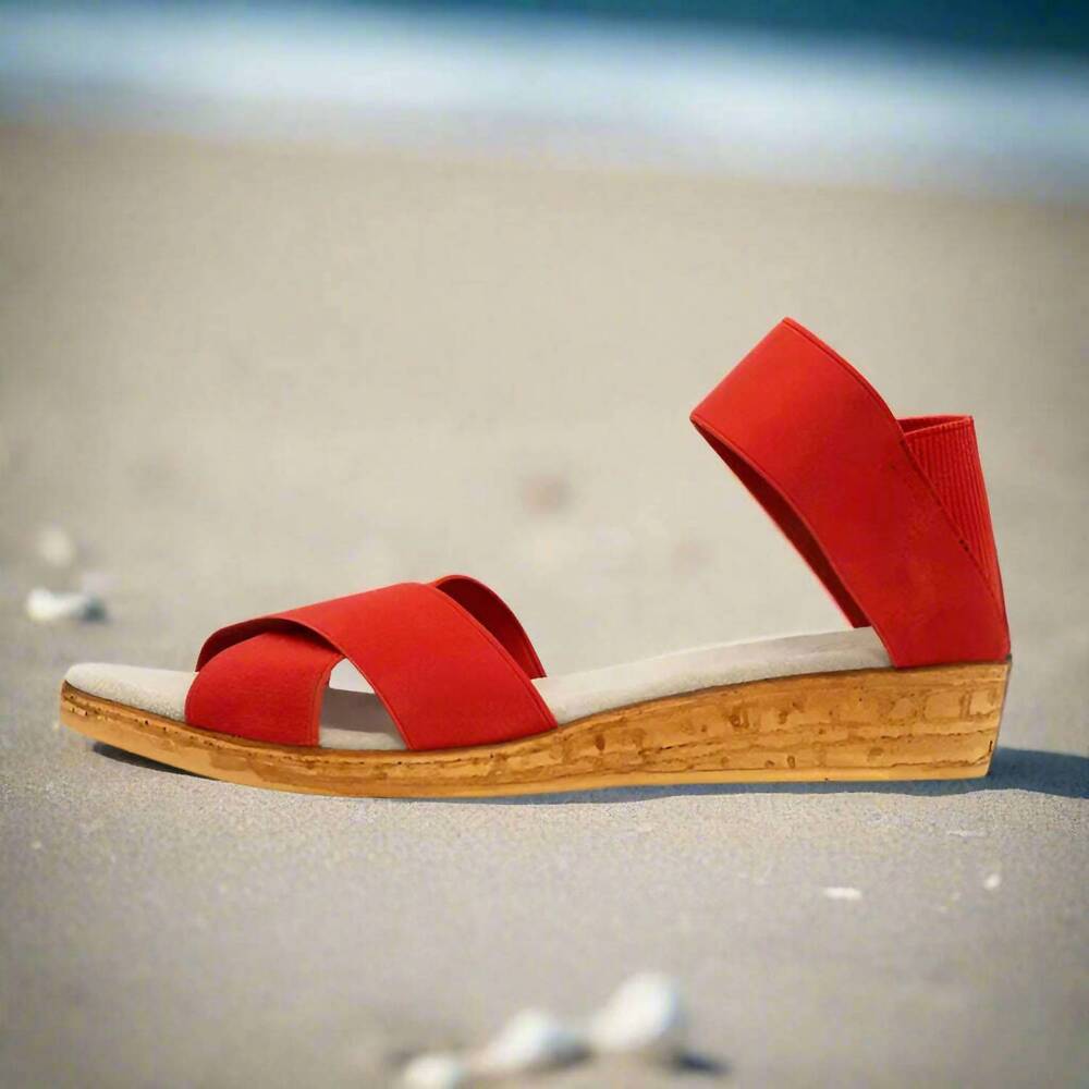 NEW CHARLESTON SHOE CO. women's low wedge sandal in peachtree